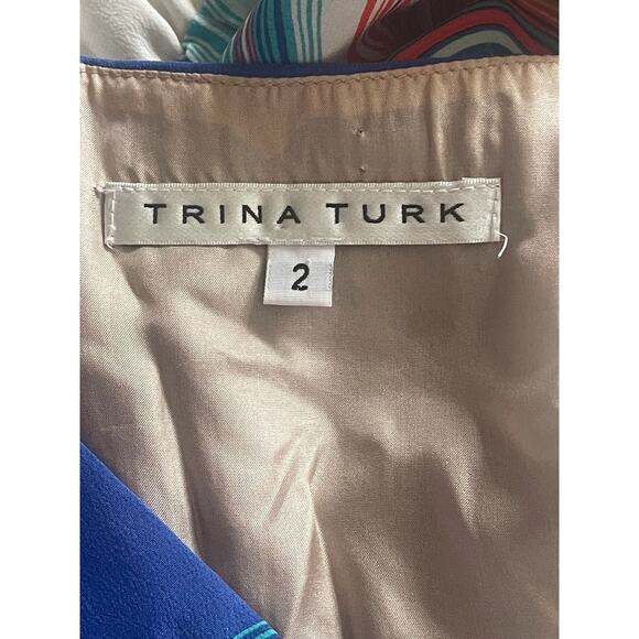 Trina Turk Blue Silk Agate Caspian Swirl Wave Dress - Picture 7 of 8